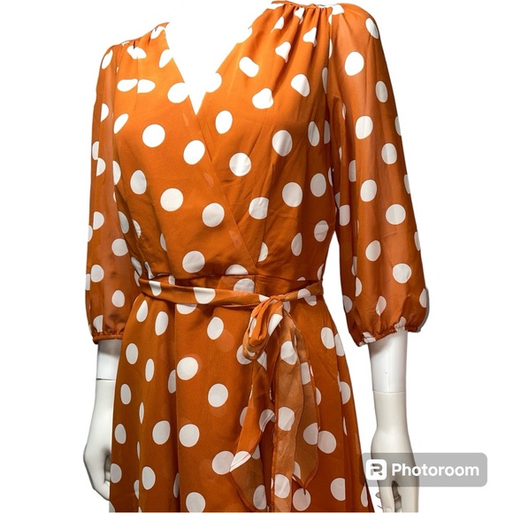 NWT Danny and Nicole Orange White Polka Dot Fit and Flare Pin Up Dress Size 10 - Picture 4 of 10